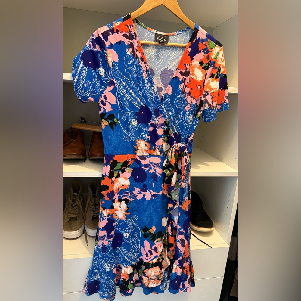 ECI Blue and Orange Floral Dress